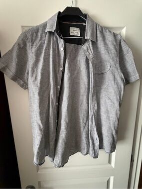 Men's Short-Sleeve Micro-Check Button-Down Shirt - Black/White